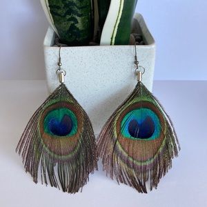 Peacock Feather Earrings (Faux)